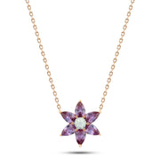 925 Silver Floral Necklace with Purple Stones – Rose Gold Plated