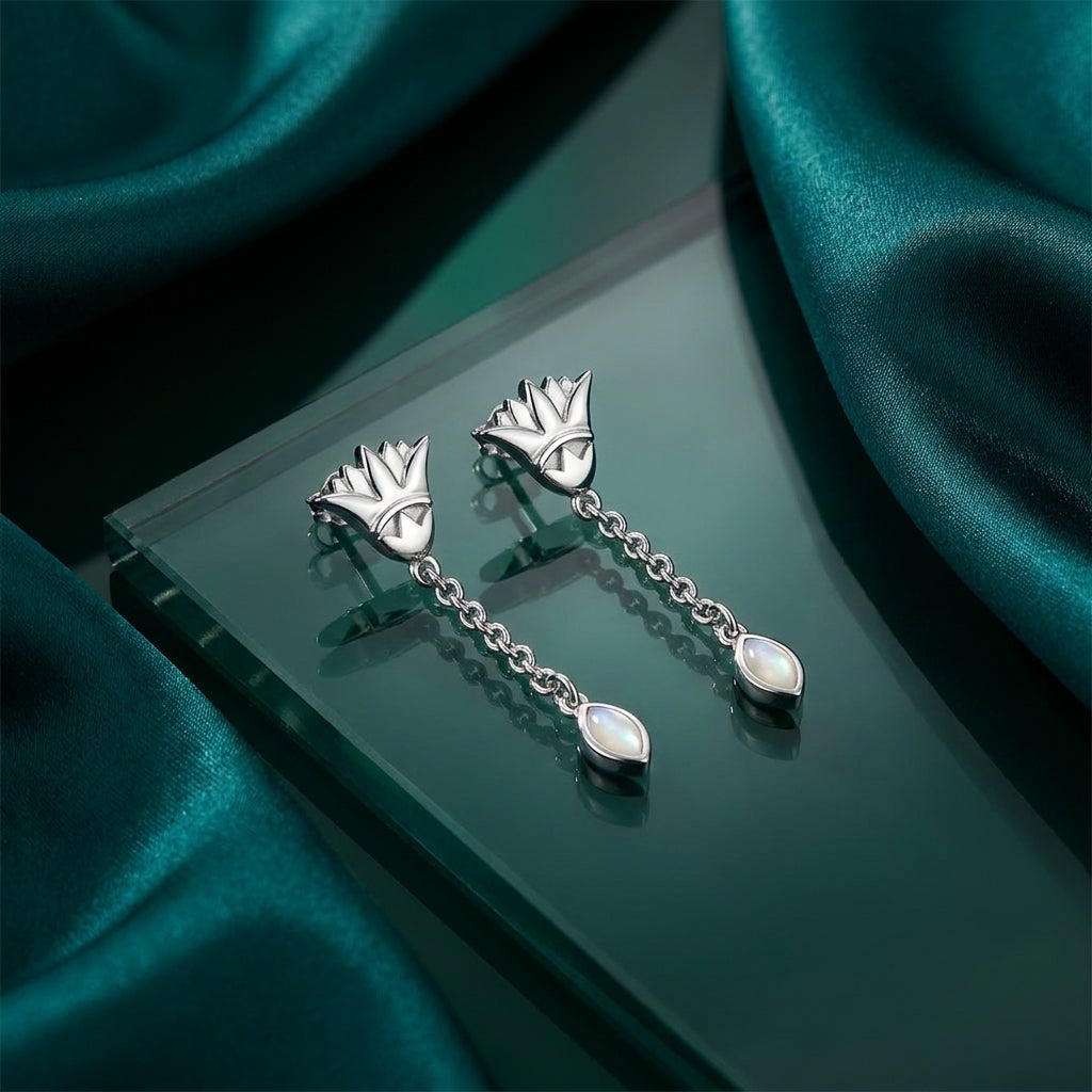 925 Silver Lotus Flower Earrings with Mother of Pearl Stone