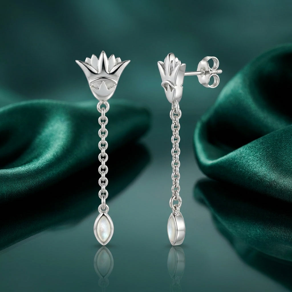925 Silver Lotus Flower Earrings with Mother of Pearl Stone