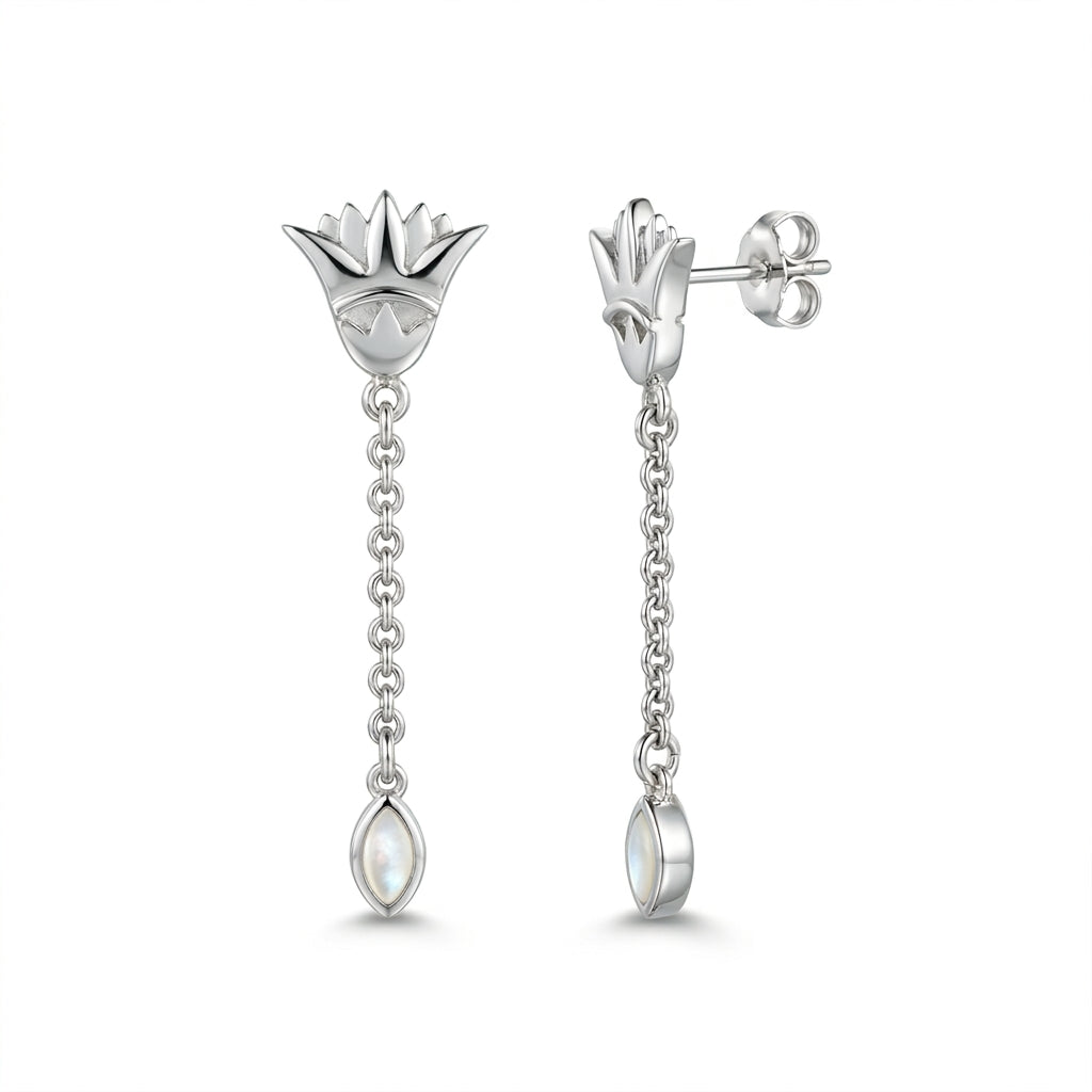 925 Silver Lotus Flower Earrings with Mother of Pearl Stone