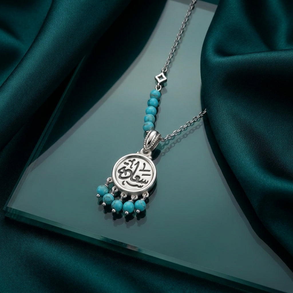 925 Silver “Happiness” Necklace with Dangling Turquoise Beads