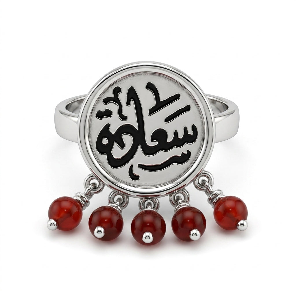 "Saada" Ring with Natural Red Agate Stone – 925 Silver