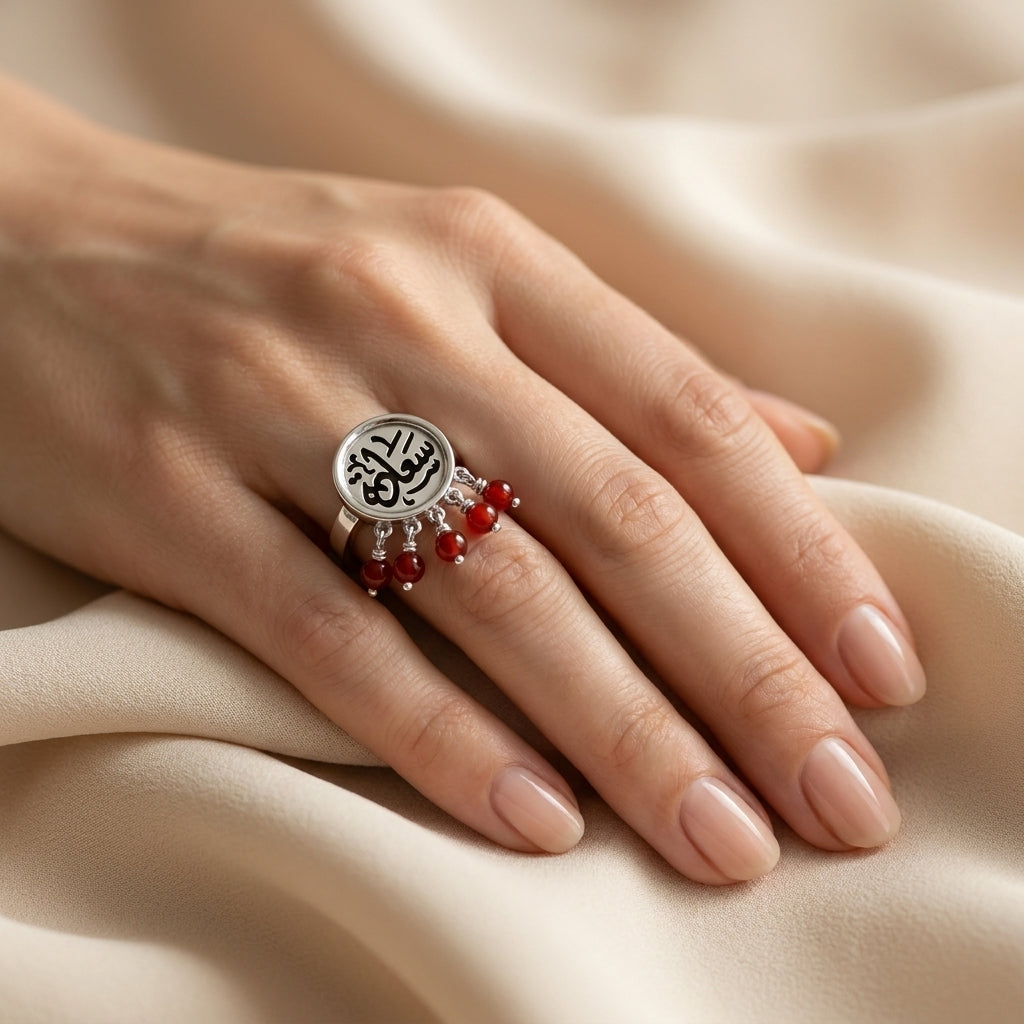 "Saada" Ring with Natural Red Agate Stone – 925 Silver