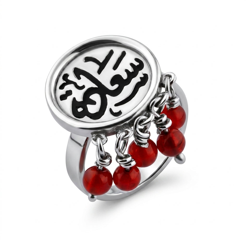 "Saada" Ring with Natural Red Agate Stone – 925 Silver