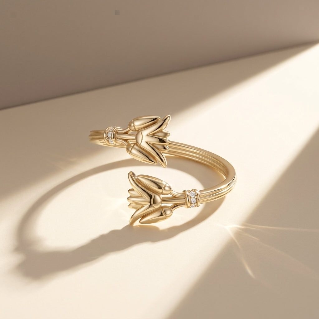 925 Silver Ancient Egyptian Lotus Flower Ring Set with Zircon Stones, Gold Plated