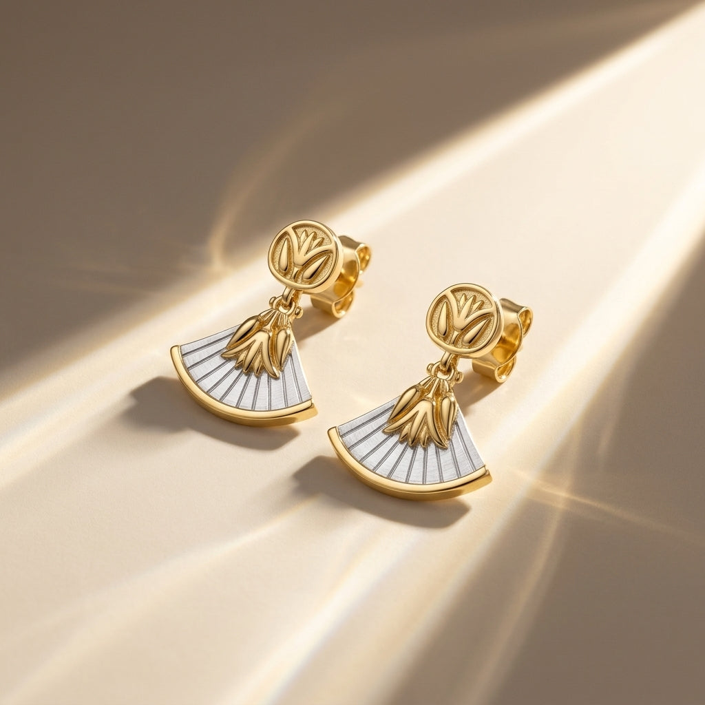 925 Silver Ancient Egyptian Lotus Flower Earrings Gold Plated