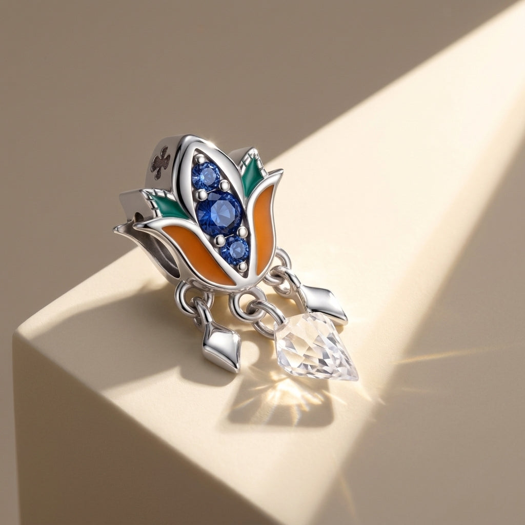 925 Silver Ancient Egyptian Lotus Pendant with Multicolor Enamel