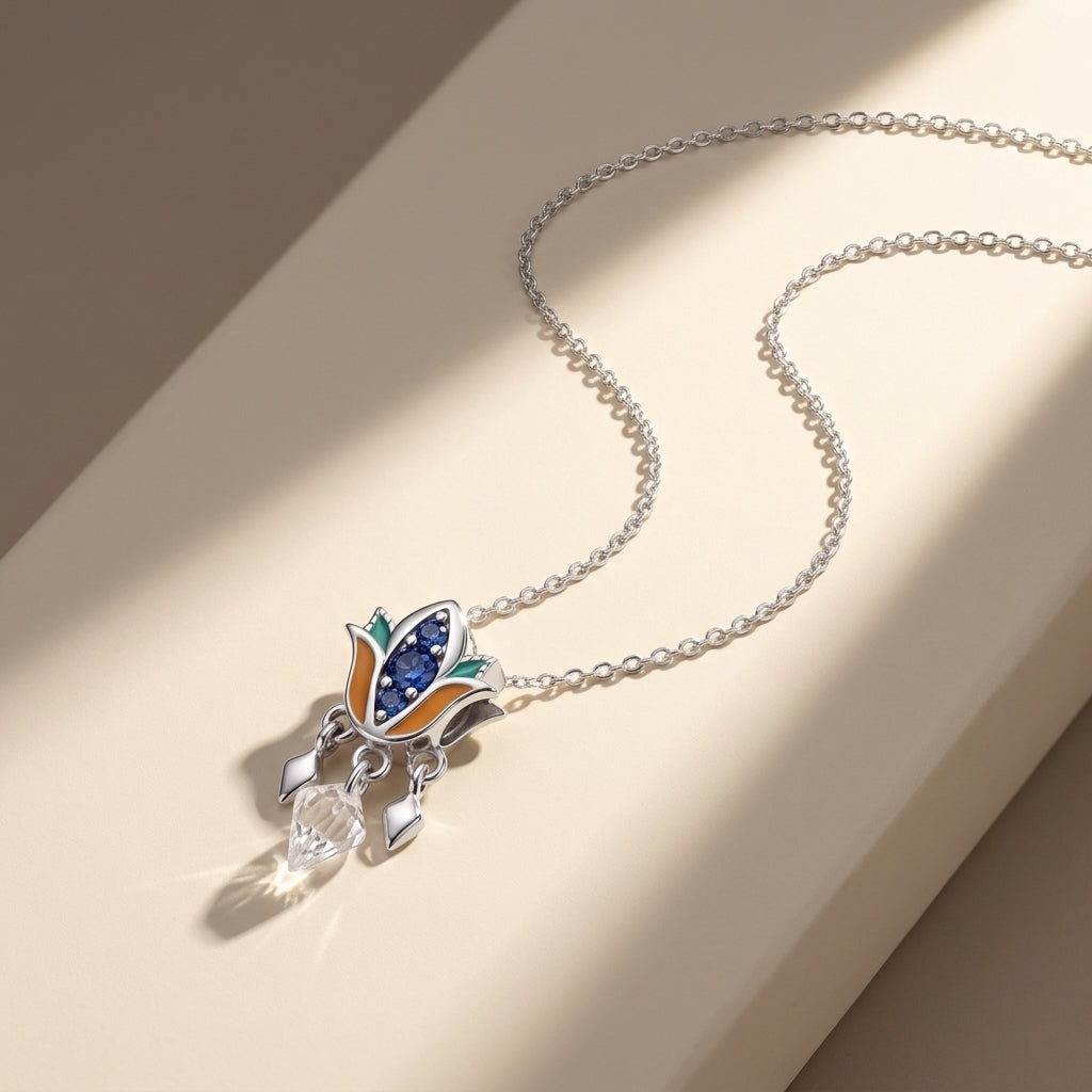 925 Silver Ancient Egyptian Lotus Pendant with Multicolor Enamel