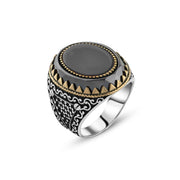 Men’s Silver Ring with Black Onyx and Royal Gold Frame

