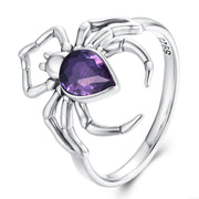 925 Silver Spider Ring with Purple Heart Stone