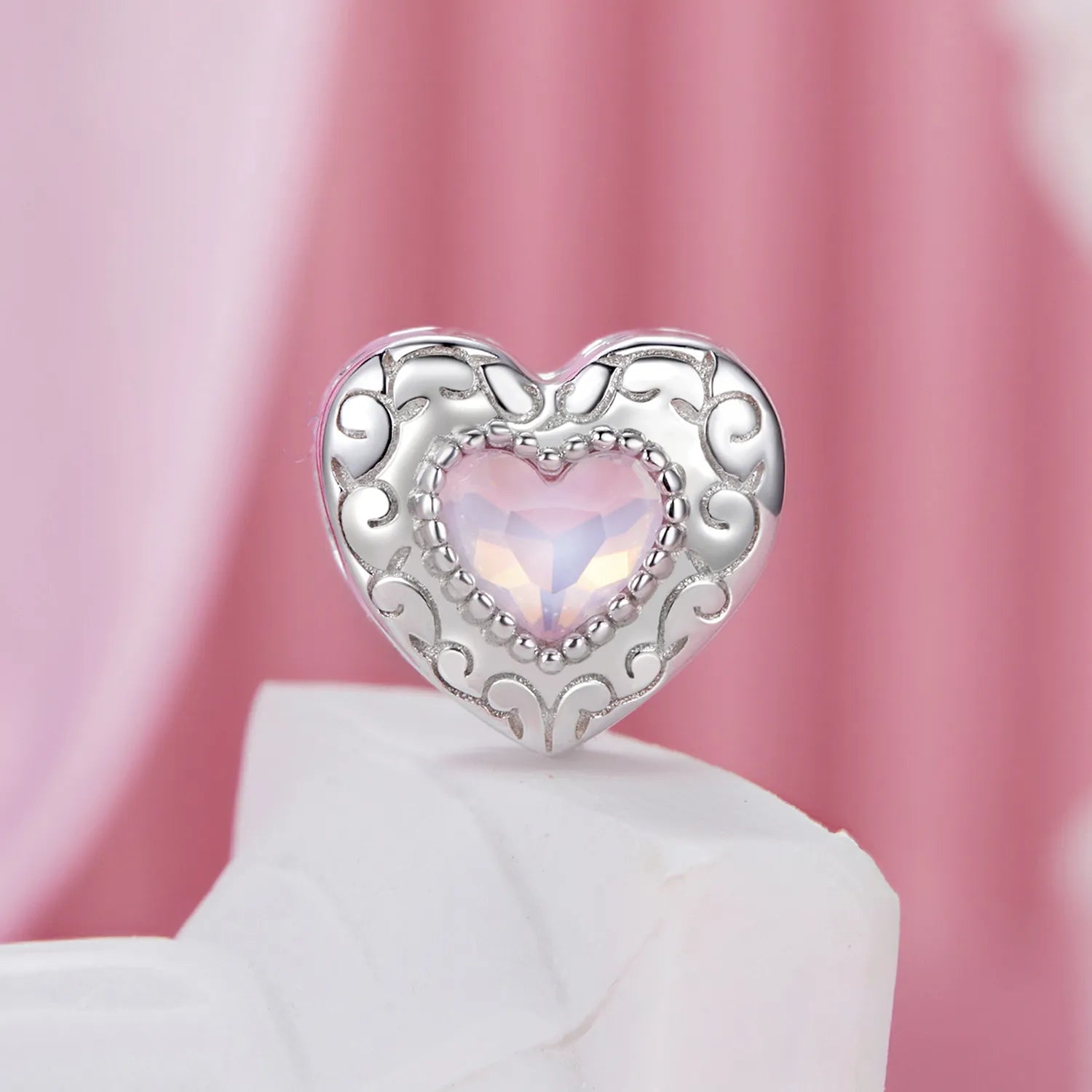 Pink Heart 925 Silver Charm