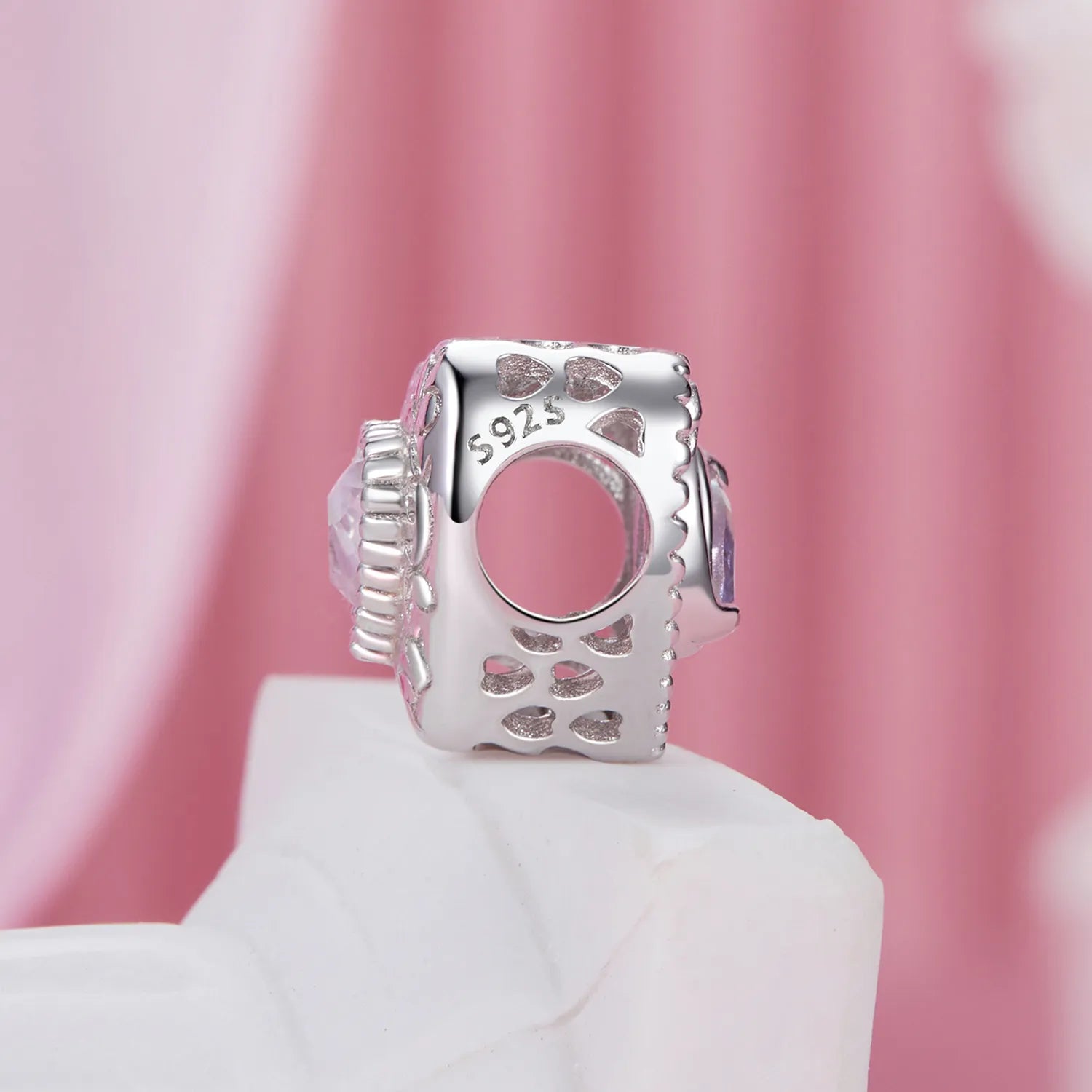 Pink Heart 925 Silver Charm