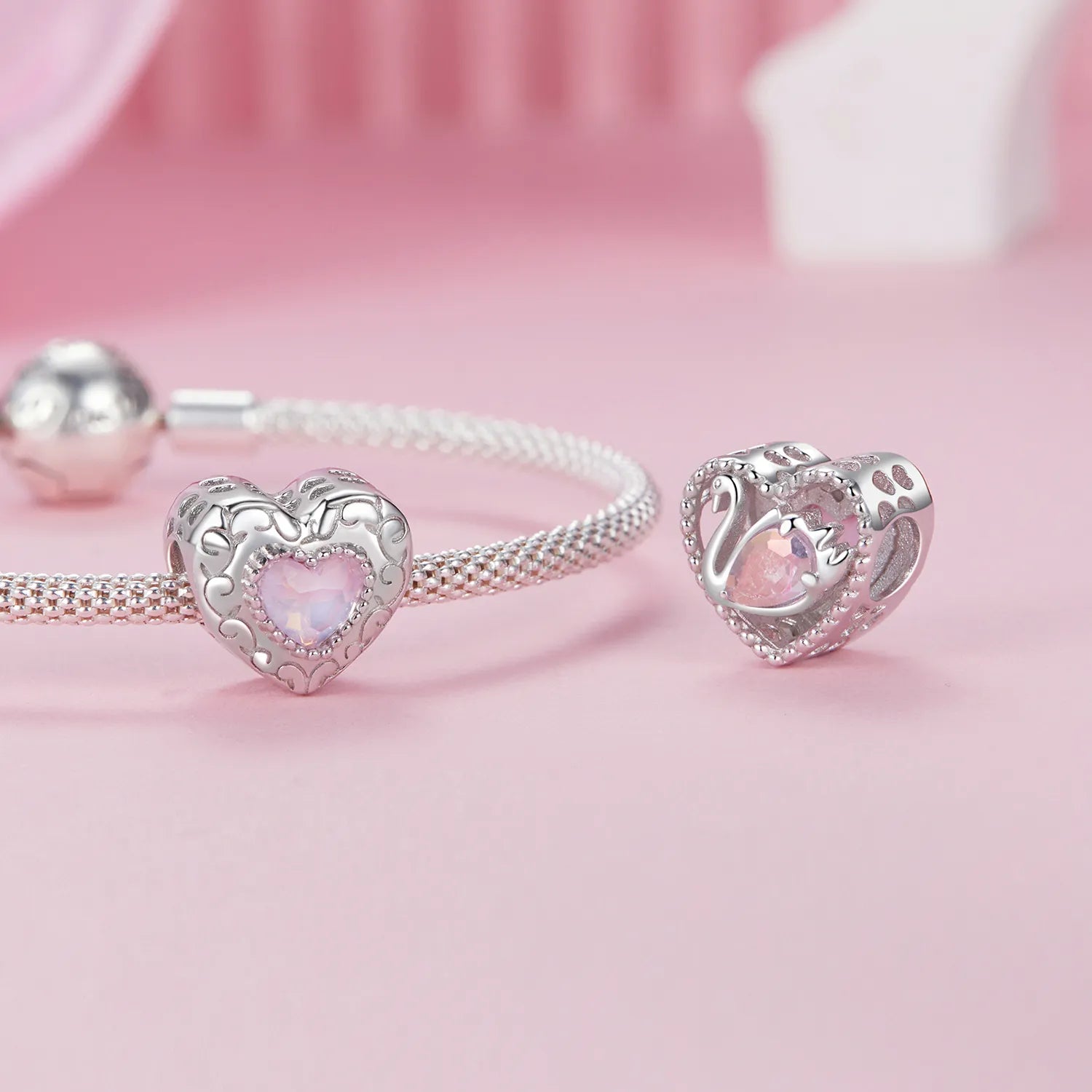 Pink Heart 925 Silver Charm