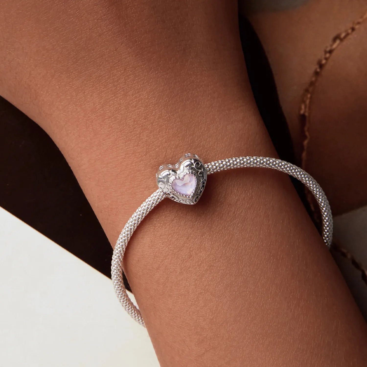 Pink Heart 925 Silver Charm
