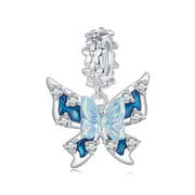 925 Silver Butterfly Charm with Blue Enamel and Sparkling Stones