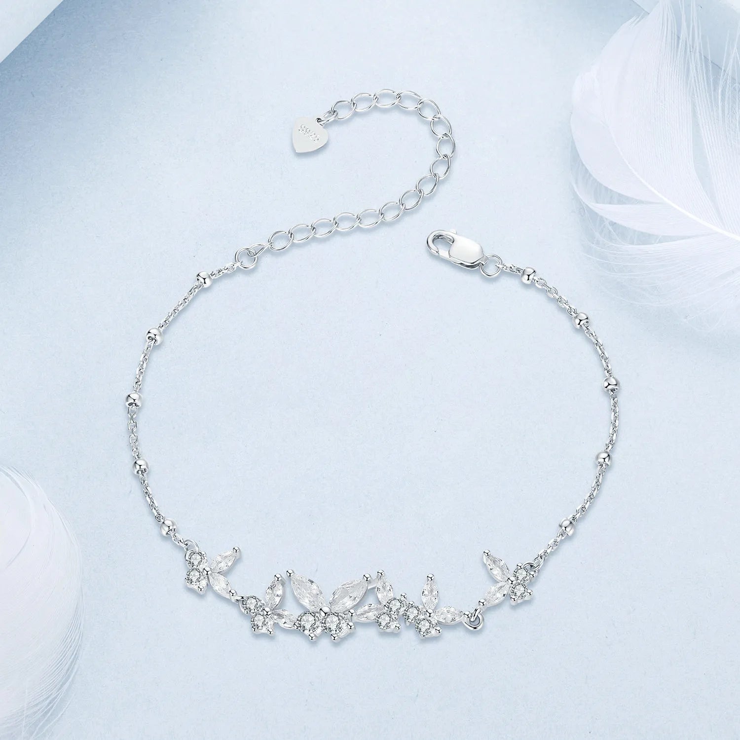 انسيال فضة عيار 925 بتصميم الفرشات مرصع بفصوص الزركون