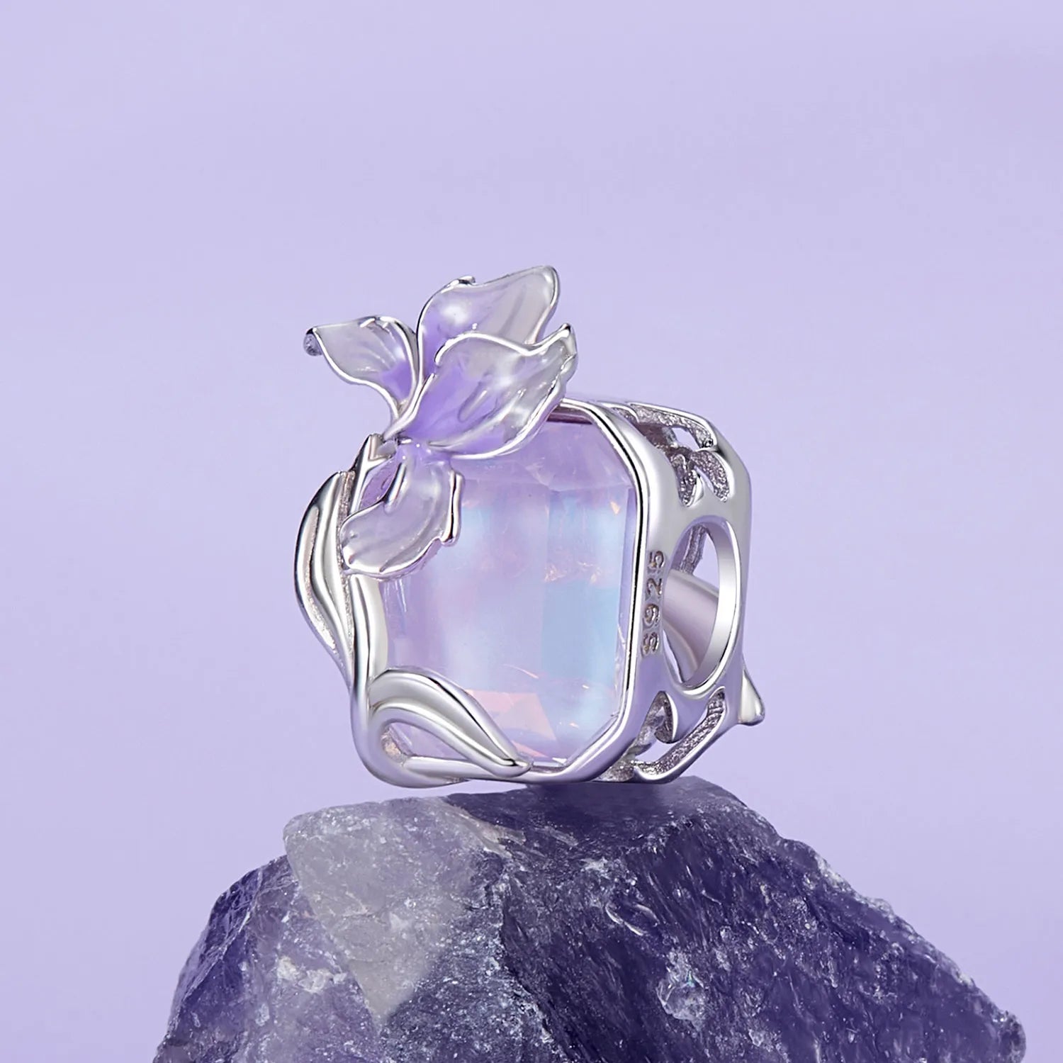 دلاية فضة 925 بحجر كريستال متدرج مع زهرة