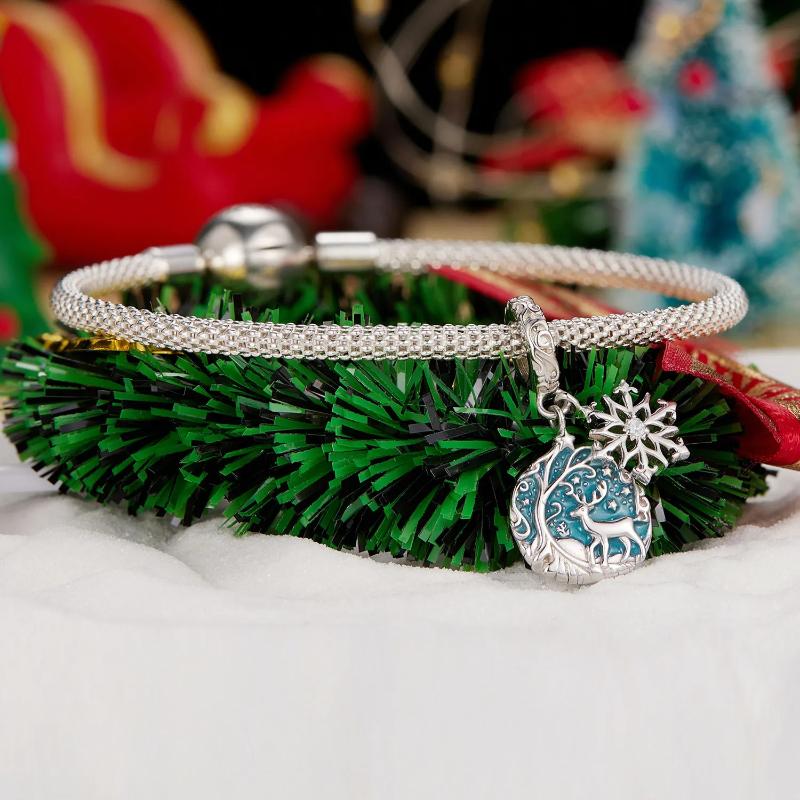 دلاية انسيال فضة عيار 925 علي شكل ثلوج أعياد الميلاد المضيئة