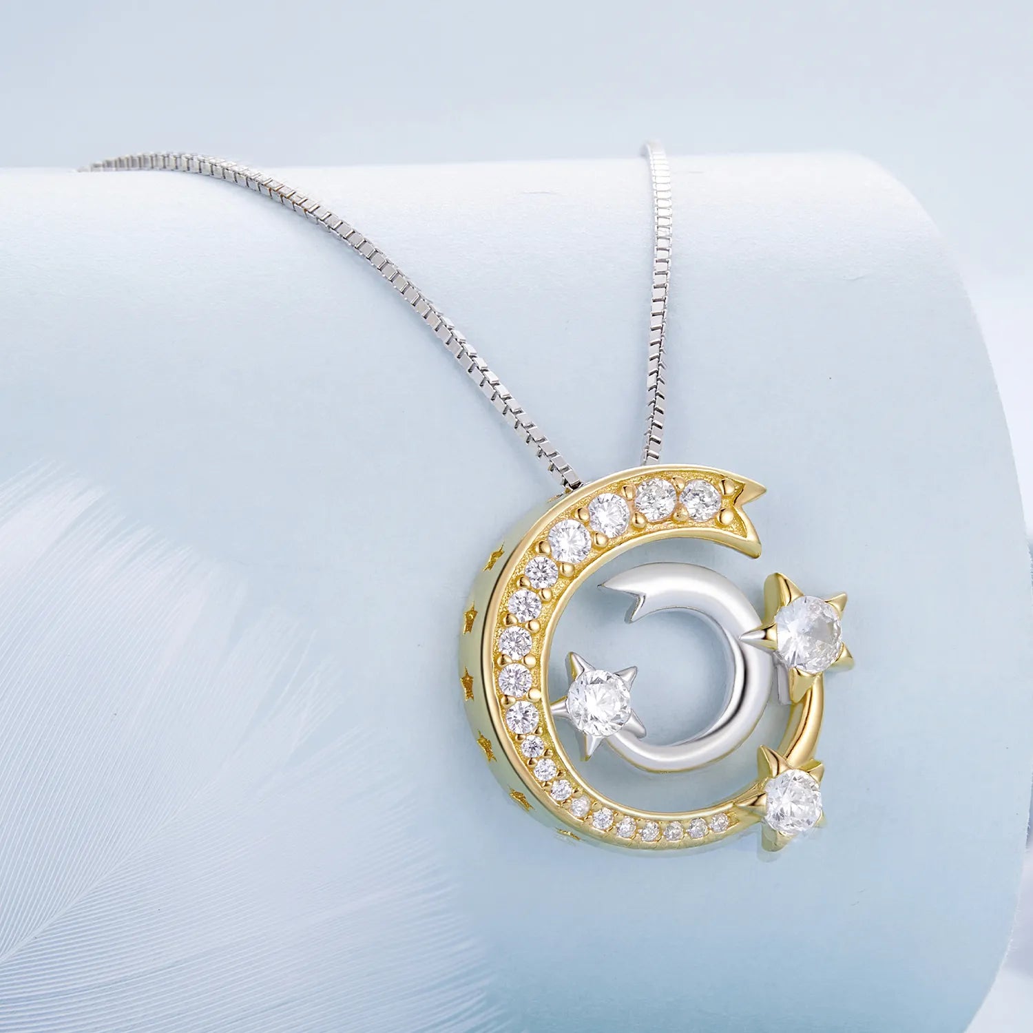 Meteor Gold Moon and Star Necklace 925 sterling silver