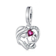 Mother and Son Embrace Pendant for Bracelet, 925 Sterling Silver