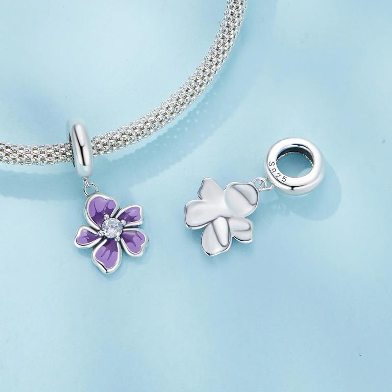 925 Sterling Silver Violet Flower Charm