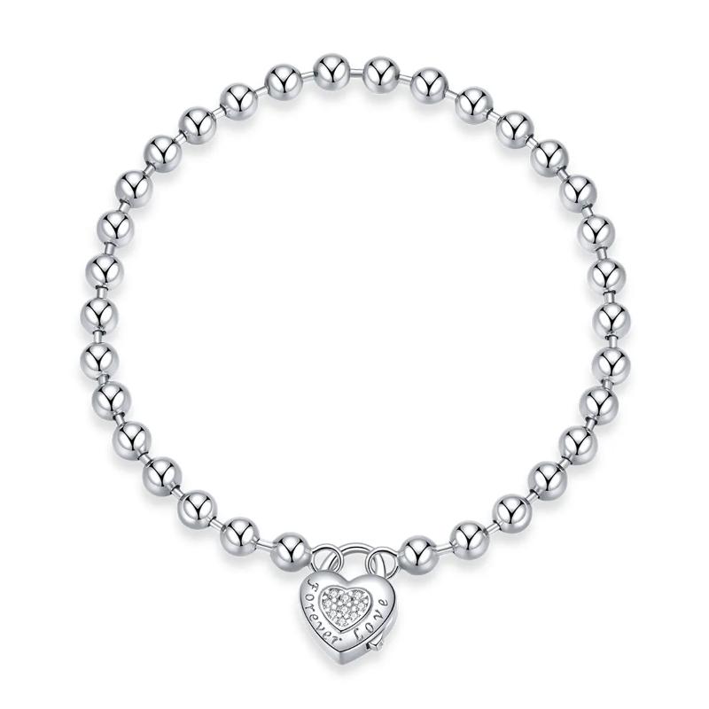 (Forever Love) Love Heart 925 Silver Bracelet