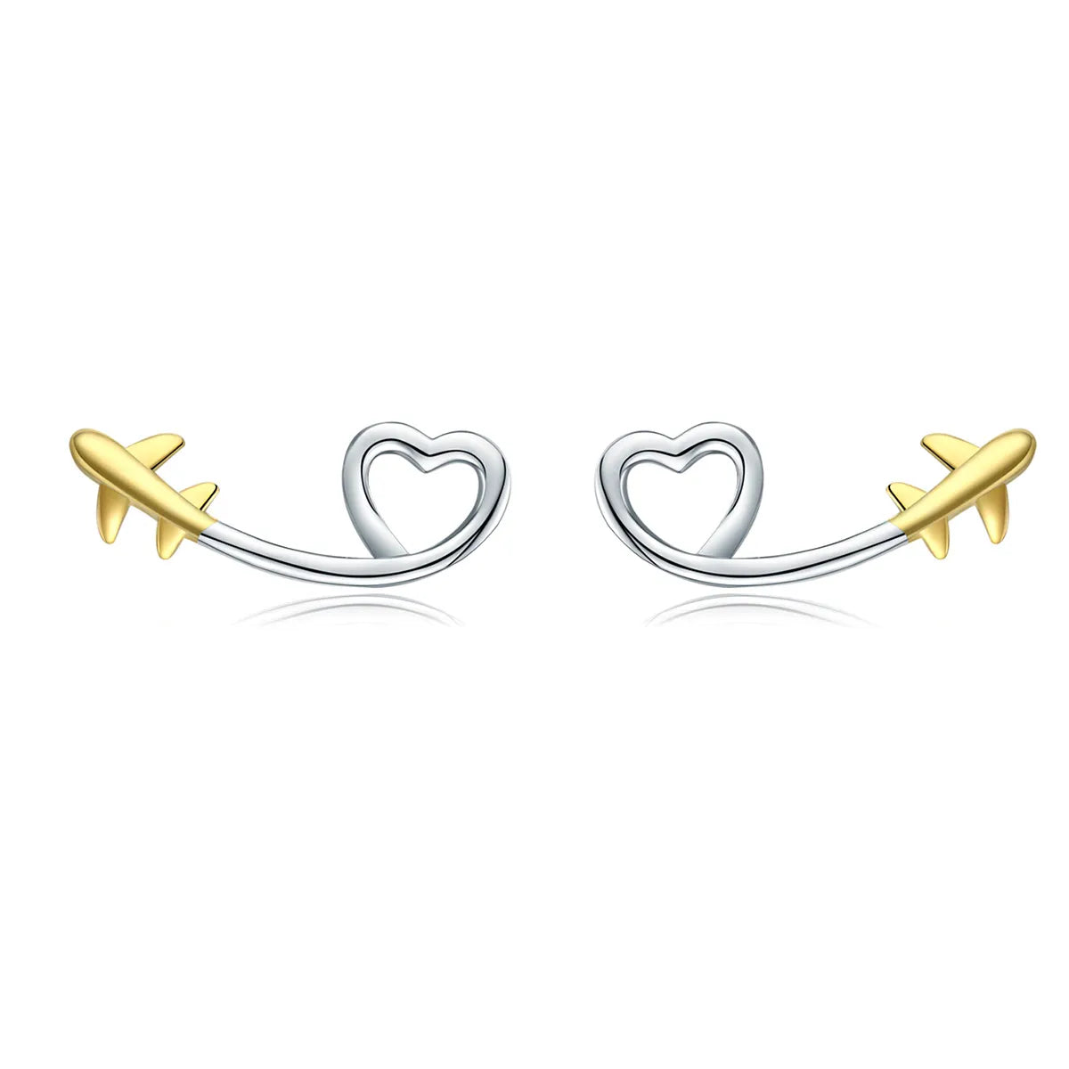 925 silver airplane and heart earrings