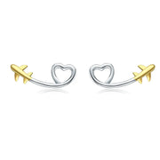 925 silver airplane and heart earrings