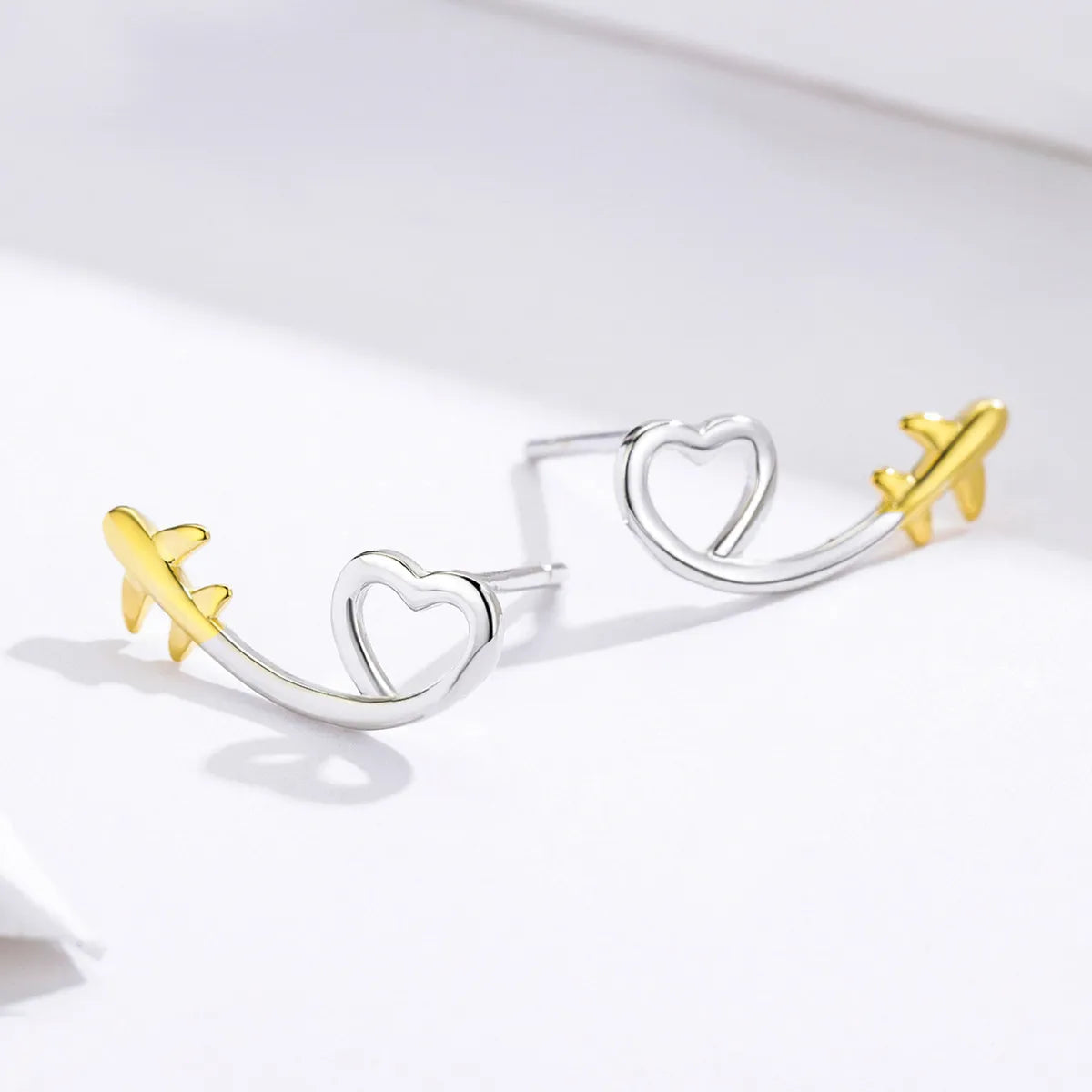 925 silver airplane and heart earrings