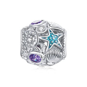 SCC1805 - Sterling Silver 925 Bracelet Charm - Starfish and Seashells