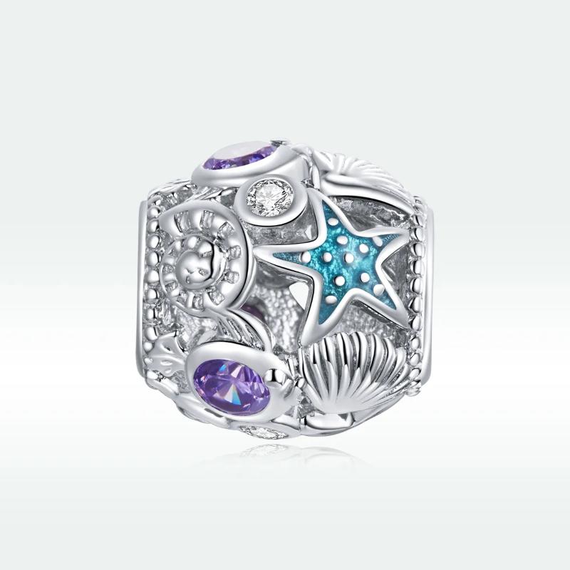 SCC1805 - Sterling Silver 925 Bracelet Charm - Starfish and Seashells