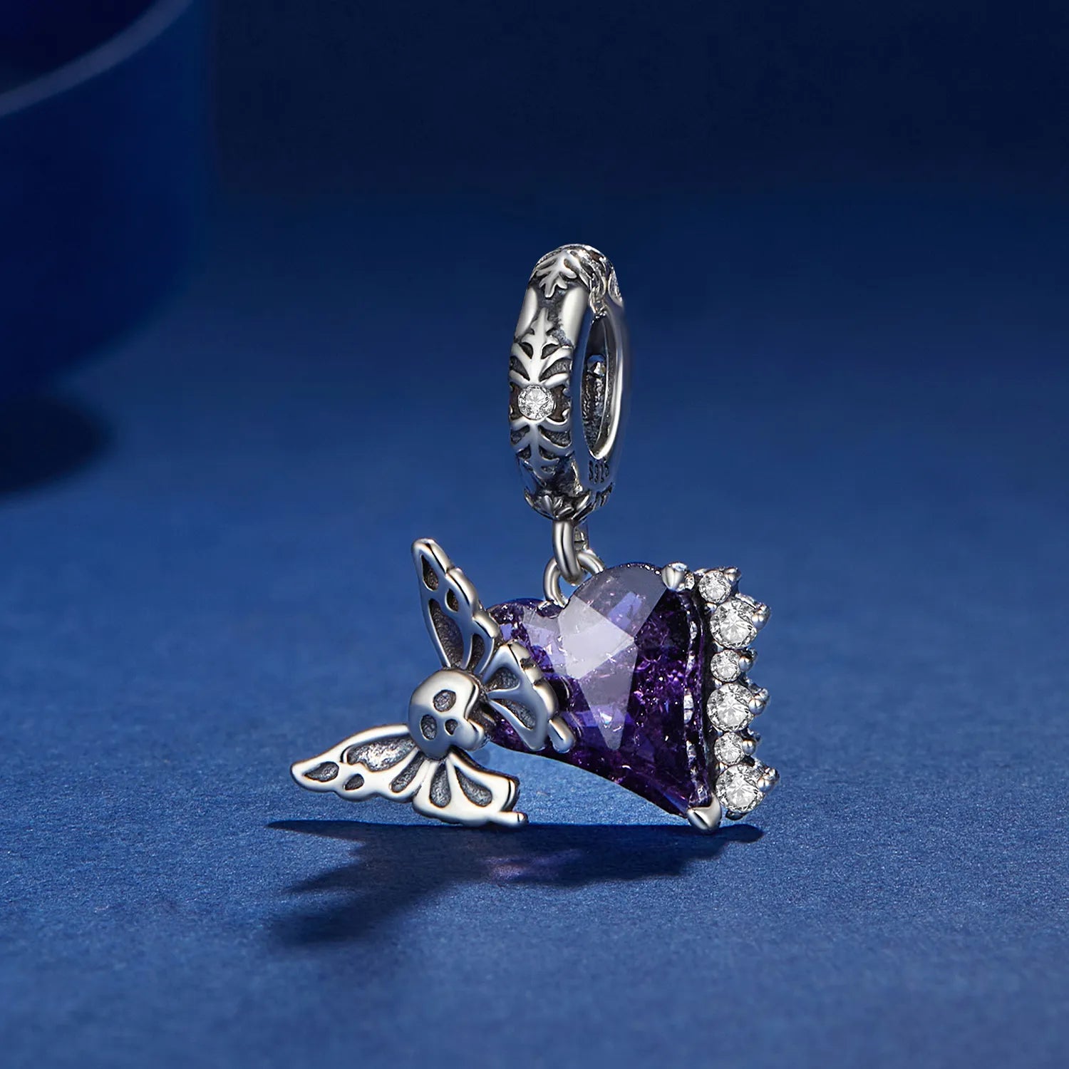 دلاية فضة 925 قلب بنفسجي مع فراشة جمجمة