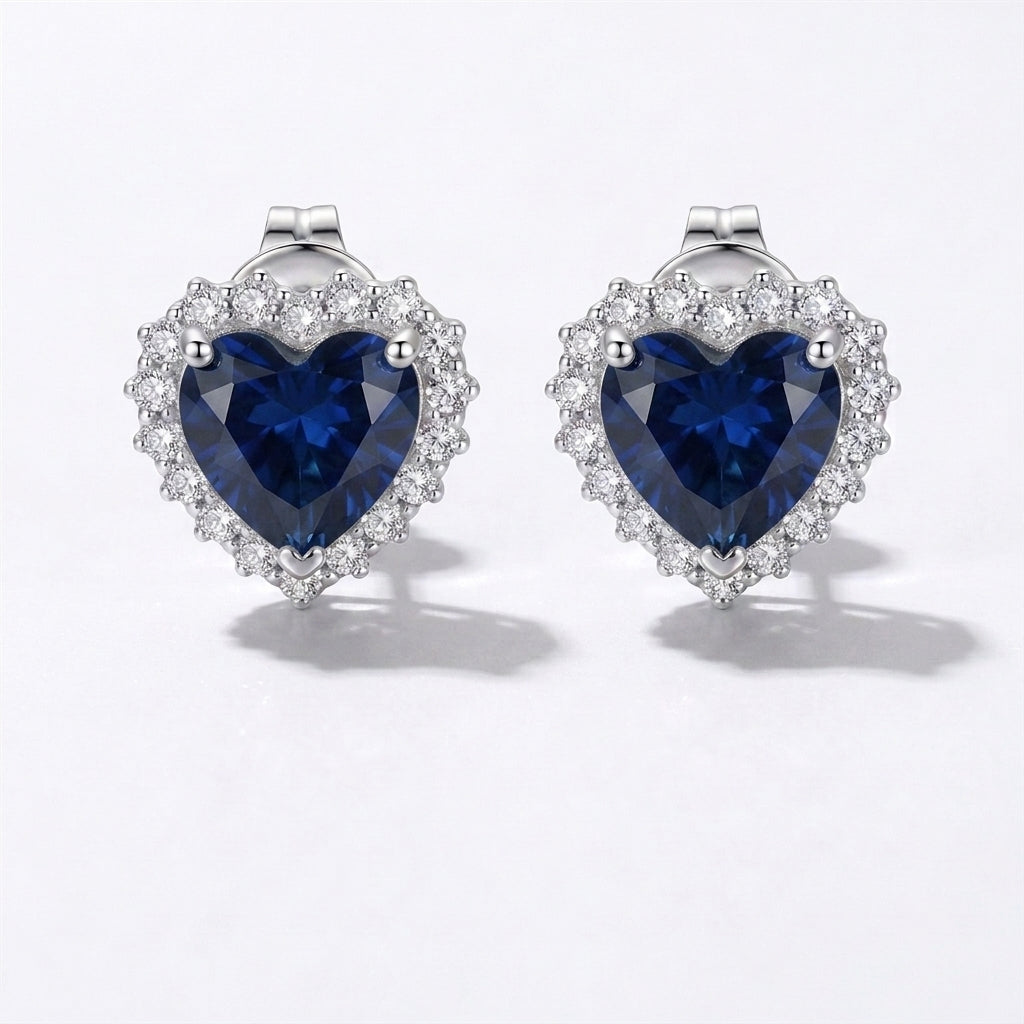 حلق قلب بحجر أزرق فضة عيار 925