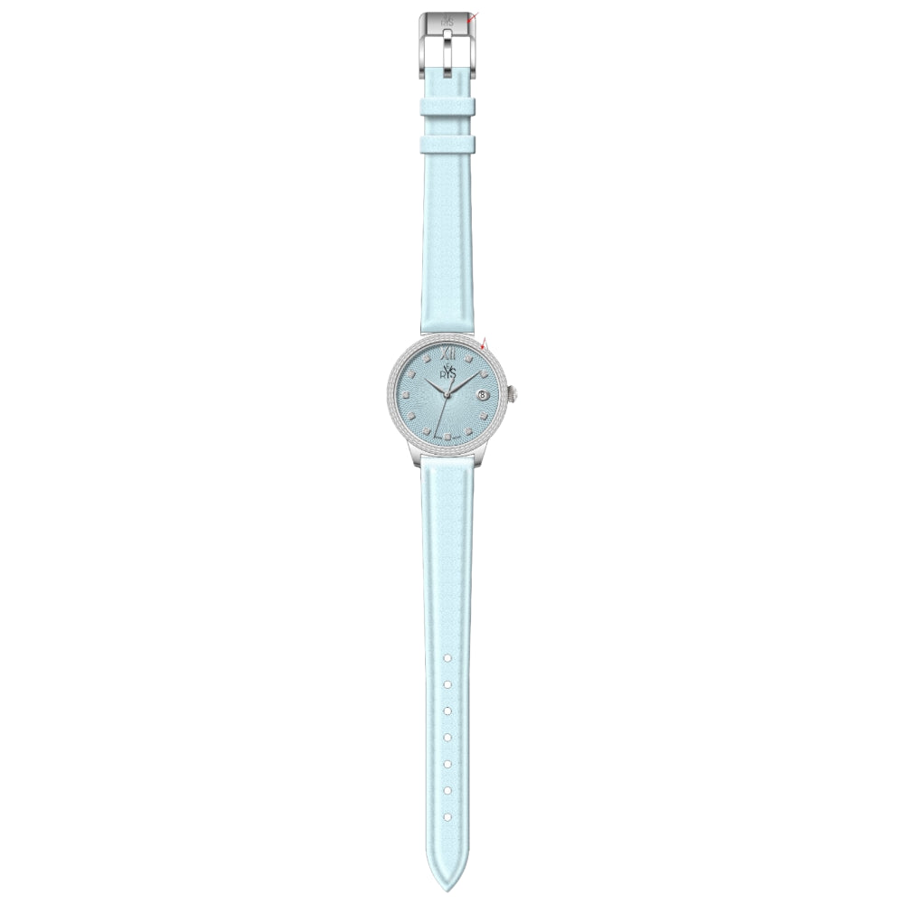 ساعة ريس نسائي أنالوج – ميناء أزرق فاتح وسوار جلد أزرق فاتح