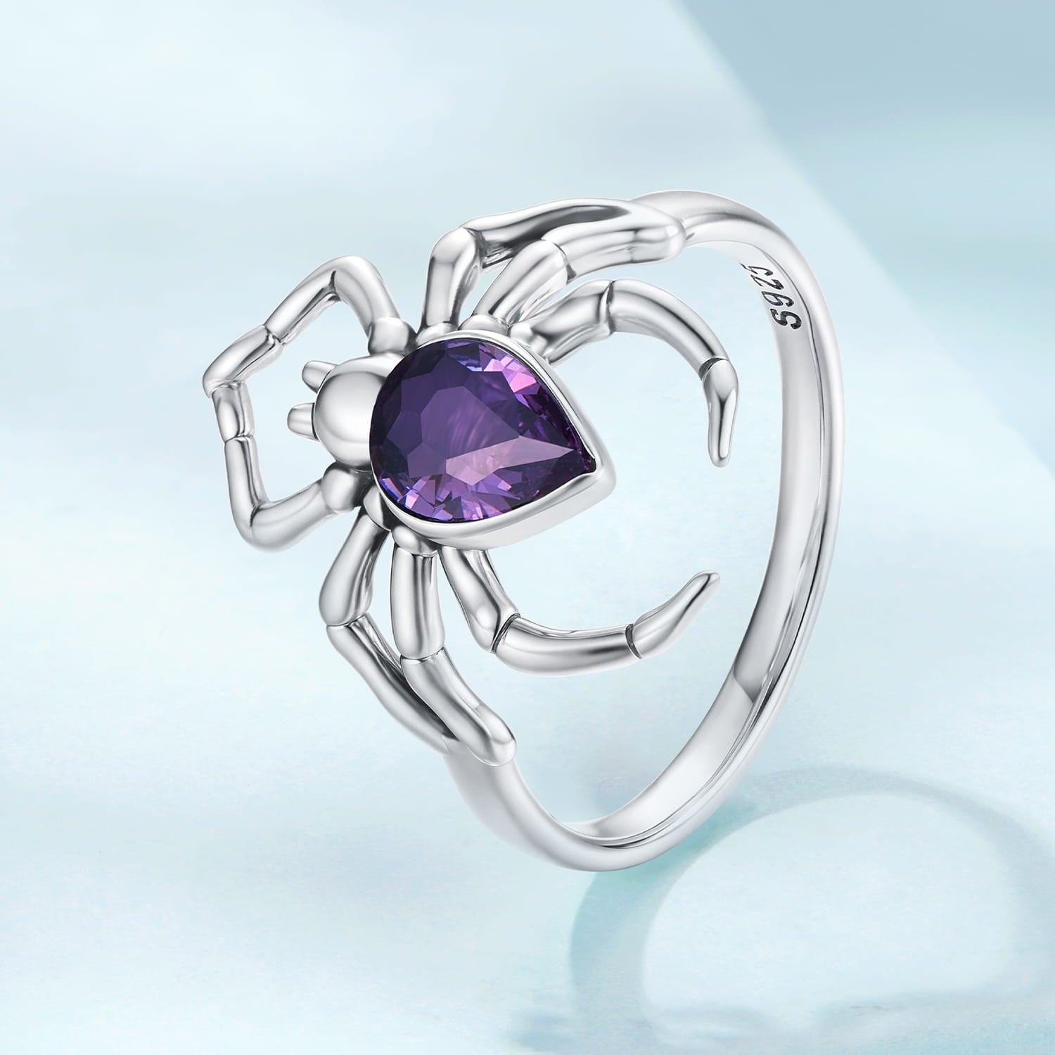 925 Silver Spider Ring with Purple Heart Stone
