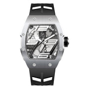 Reys Men's Analog Watch – Silver Case, Black Rubber Strap & Skeleton Dial