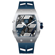 Reys Men's Analog Watch – Silver Case, Blue Rubber Strap & Skeleton Dial