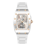 Reys Women's Analog Watch – Silver Case, White Rubber Strap & Skeleton Dial