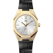 Reys Men's Analog Watch – Silver Dial & Black Leather Strap