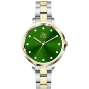 Reys Women's Analog Watch – Green Dial with Two-Tone Stainless Steel Bracelet