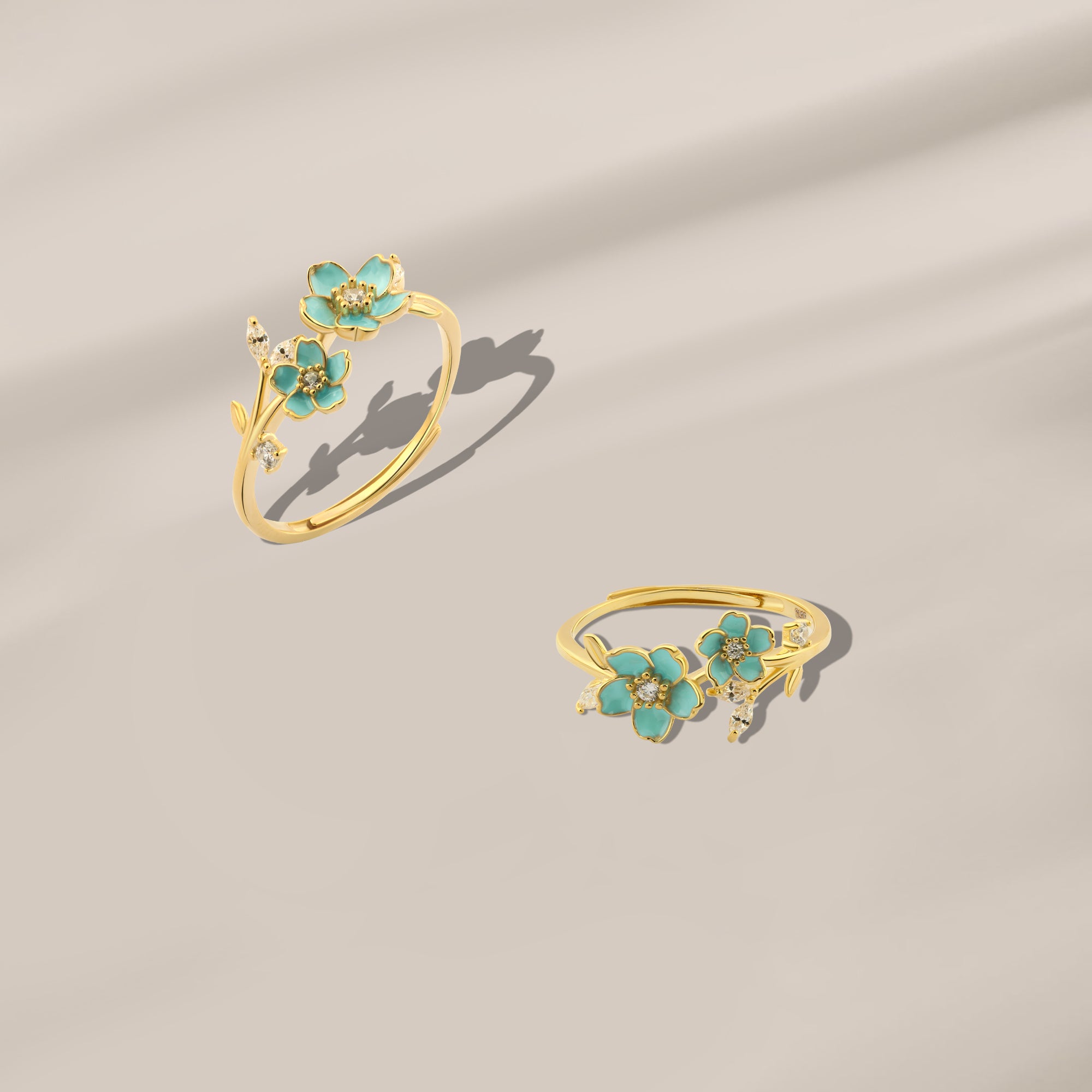 Turquoise Bloom Ring, Gold-Plated 925 Silver