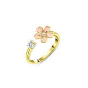 925 Silver Gold-Plated Ring with Open Pink Flower Design