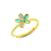 Gold-Plated Turquoise Flower Ring – 925 Silver