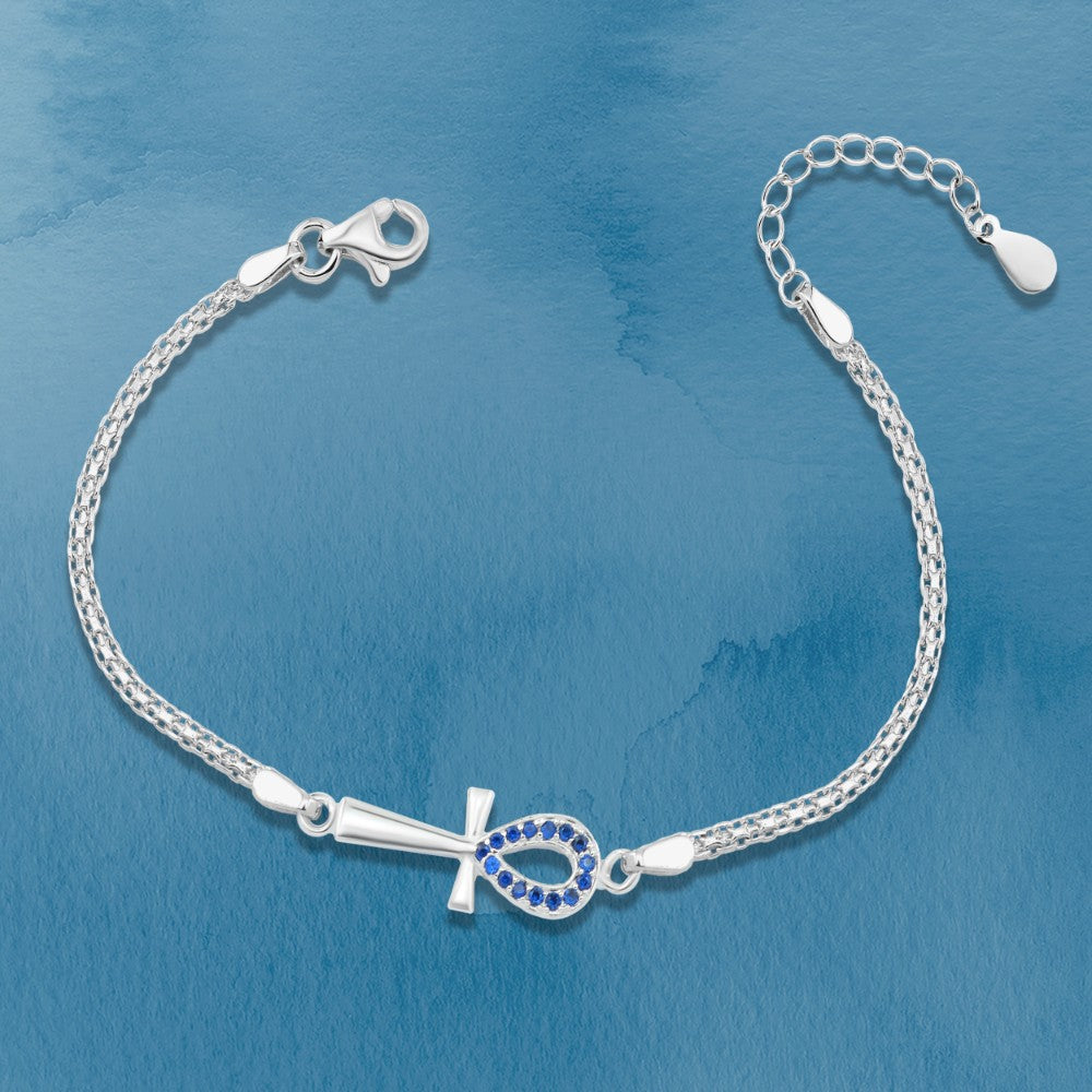 انسيال مفتاح الحياة – فضة عيار 925 بفصوص زرقاء