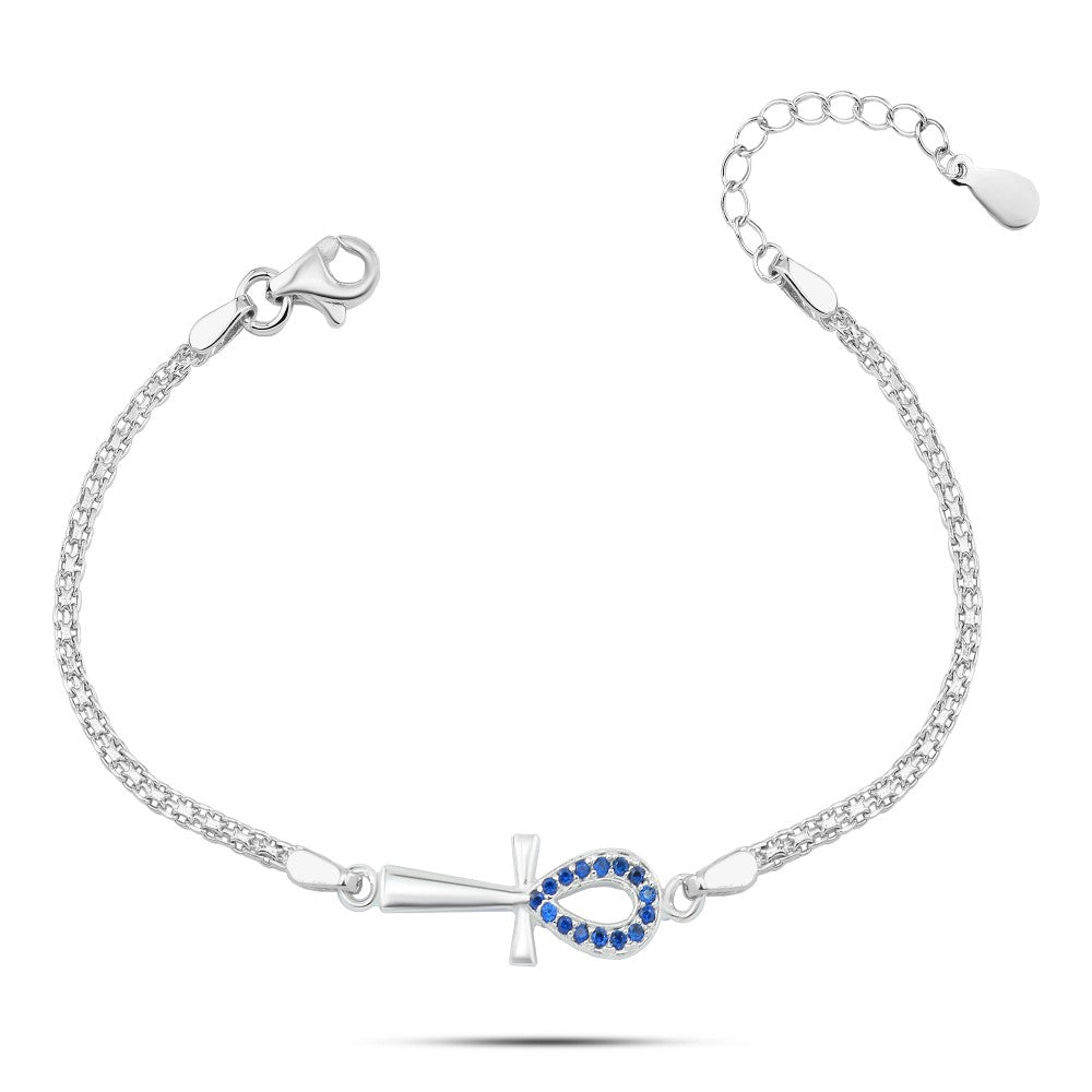 انسيال مفتاح الحياة – فضة عيار 925 بفصوص زرقاء