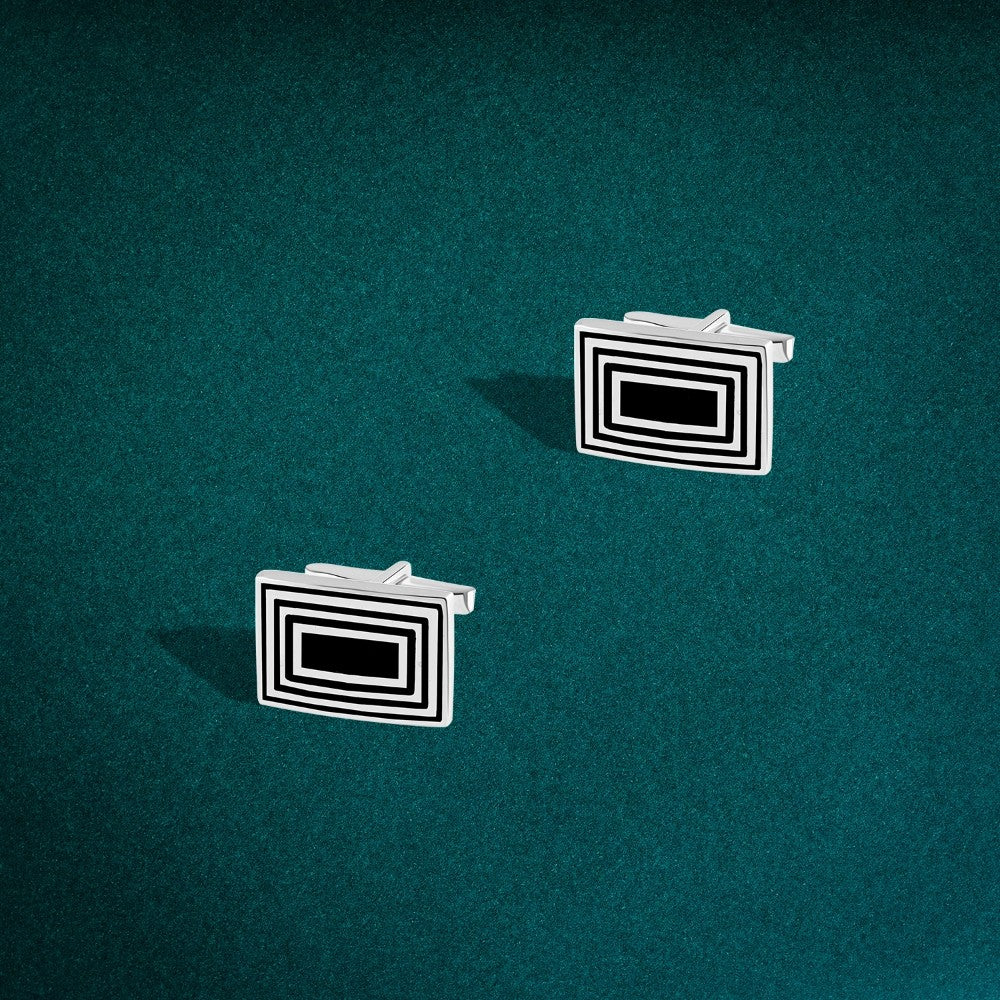 925 Sterling Silver Cufflinks with Interlocking Rectangular Geometric Pattern