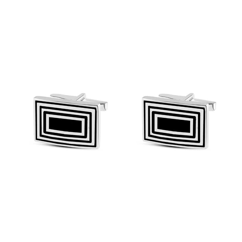 925 Sterling Silver Cufflinks with Interlocking Rectangular Geometric Pattern