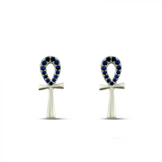 Ankh Life Key Earrings – 925 Silver with Blue Zircon