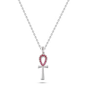 Ankh Necklace with Red Stones – 925 Sterling Silver