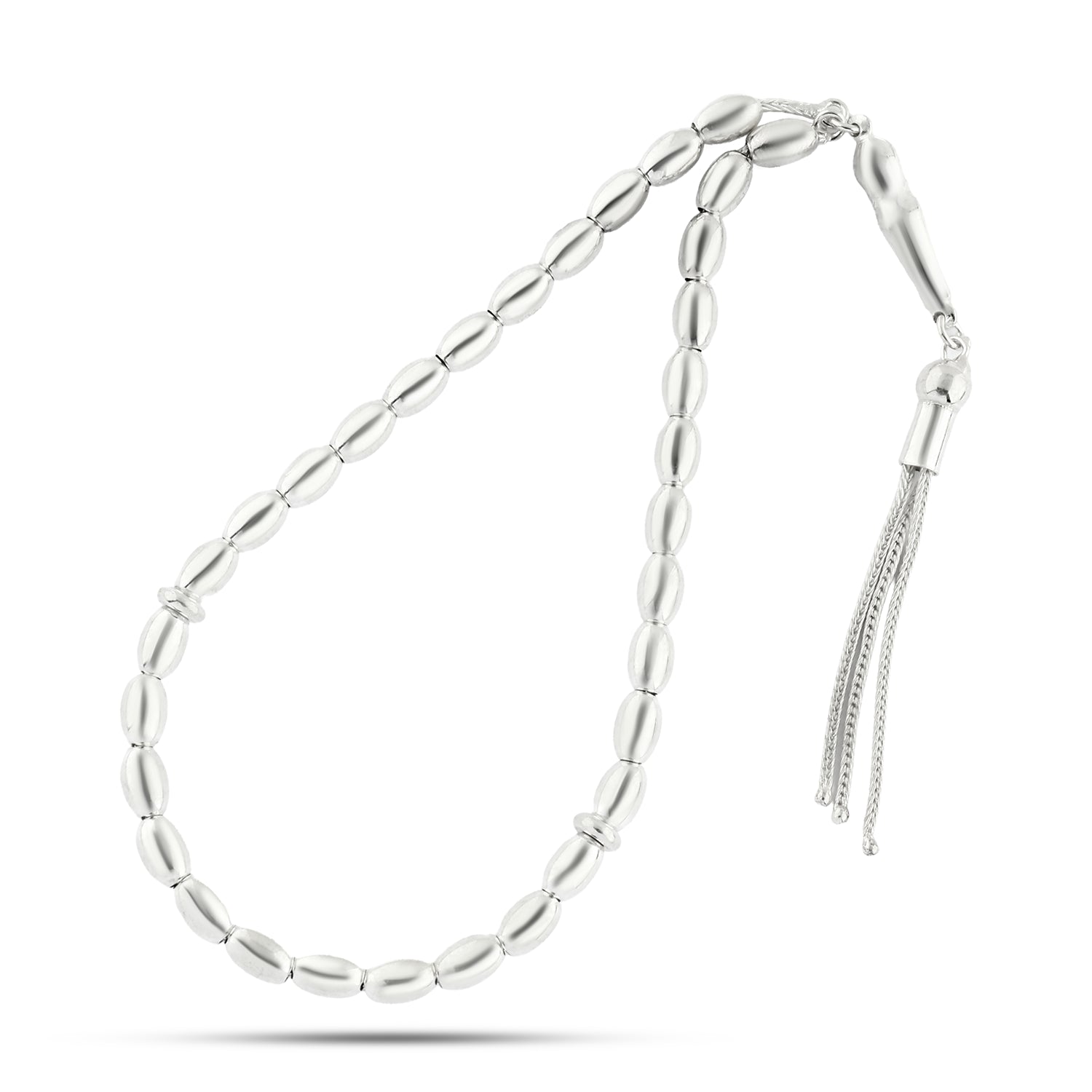 سبحة فضة عيار 999 حبات بيضاوية ناعمة للجنسين